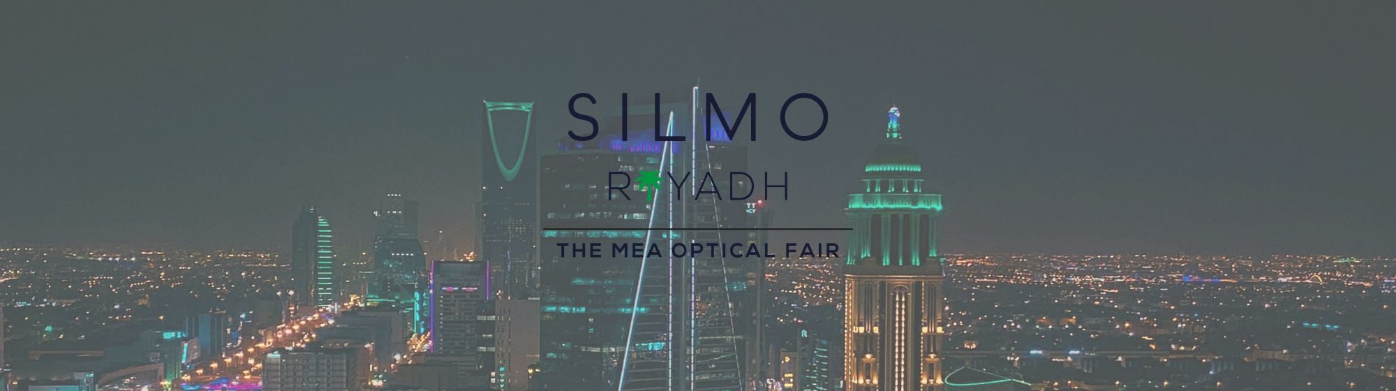 SILMO Riyadh's logo over a picture of Riyadh's skyline at night, by saifaldhaher